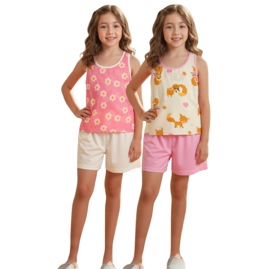 Kit Pijama Infantil Menina | Pijama Regata Infantil Feminino Tam 2 ao 16 | Pijama infantil Verão
