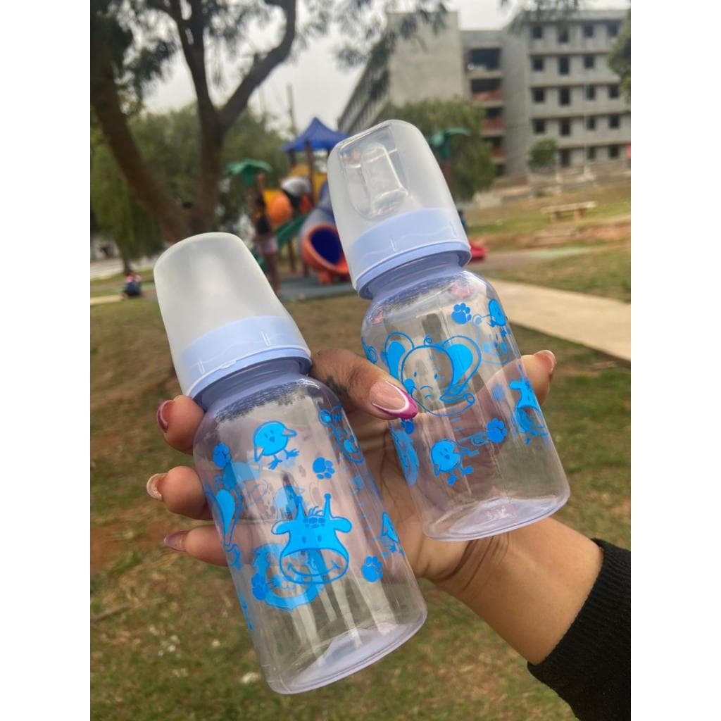 Kit Com 2 Mamadeiras Bebê 140ml Azul - Bico Suave de Silicone