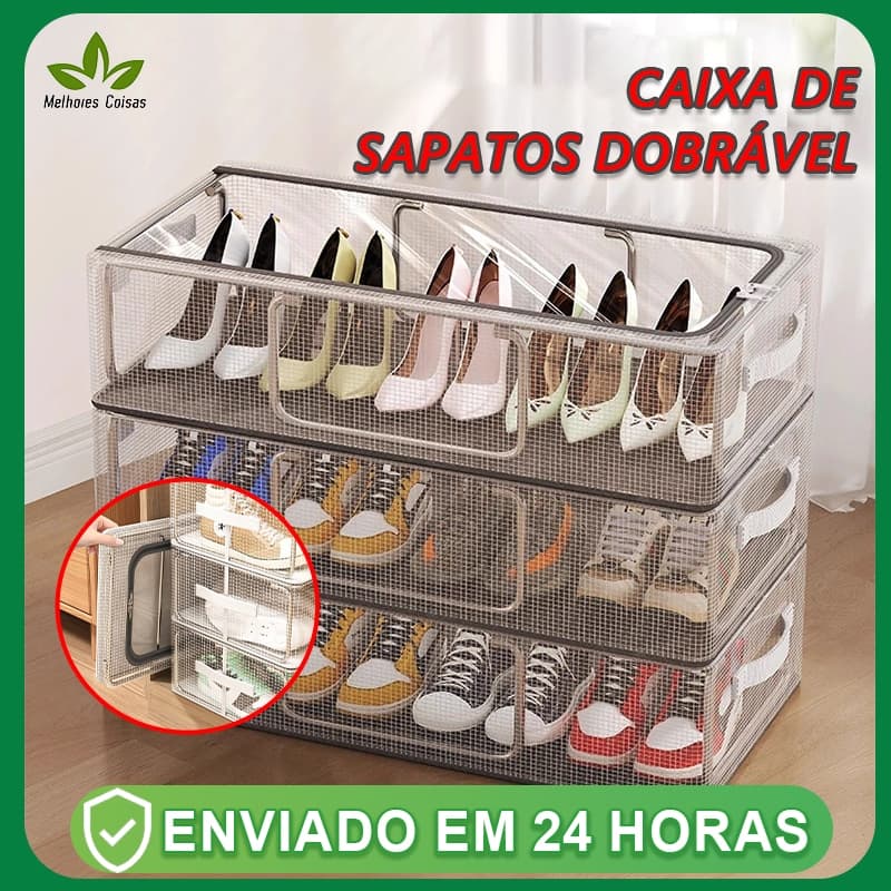 Com zíper Caixa de armazenamento empilhável para sapatos, caixa de armazenamento transparente multifuncional em concha
