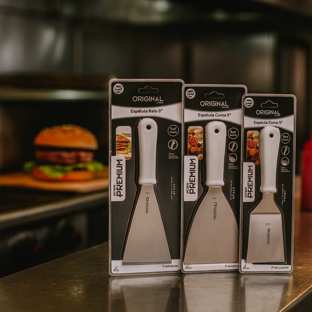 Espátulas N4/5  Em Inox Reta E Curva Para Lanches Chapa Cozinha Chapeiro