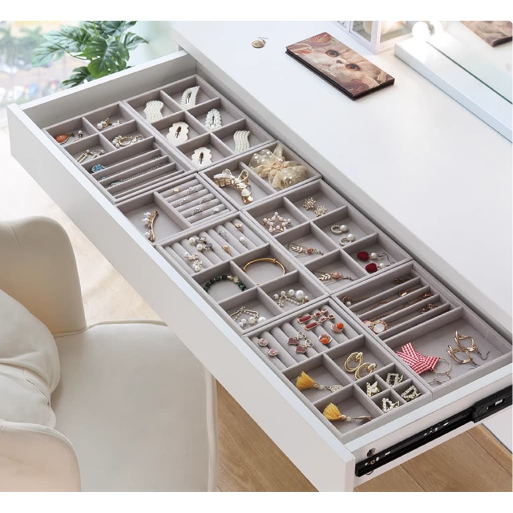 Kit 3 Porta  Jóias Bandejas Veludo Organizadors Para Jóias Bijuterias Anéis Brincos Colares Maquiagem de Gaveta Mesa