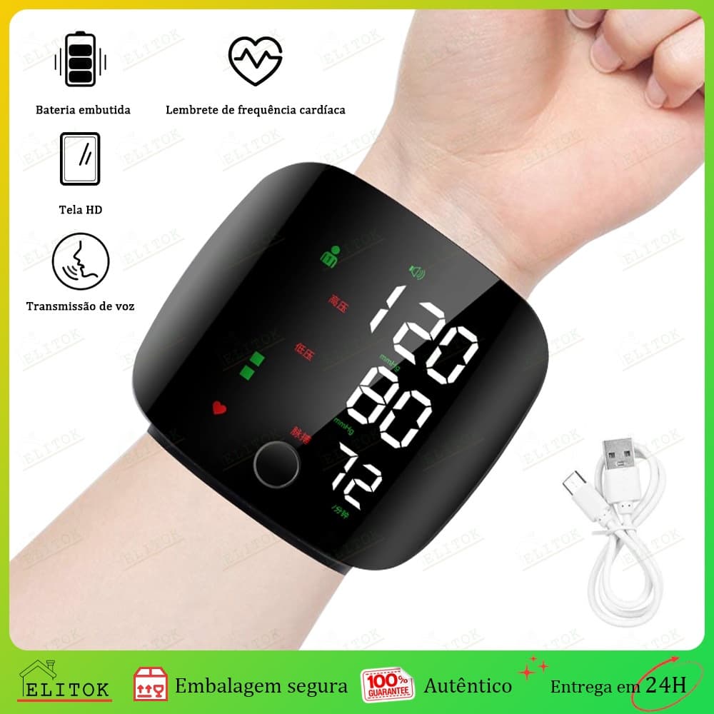 Aparelho de Pressão Digital de Pulso Recarregável Monitor Arterial Automático Portátil Esfigmomanômetro