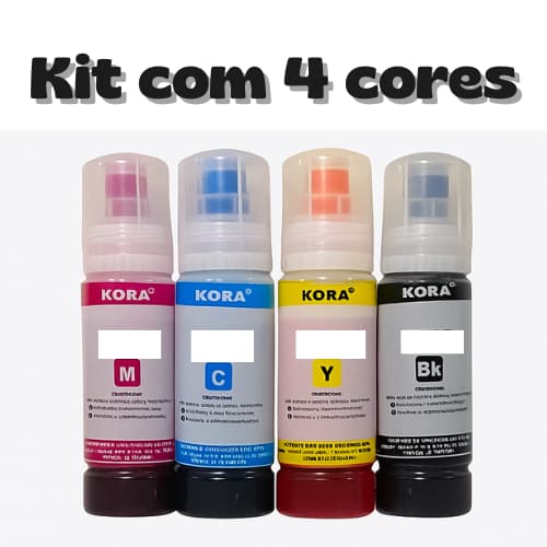 Kit 4 Refil de tinta Kora Para impressora L3110 L3150 L3210 L3250 L4150 L4160 CMYK