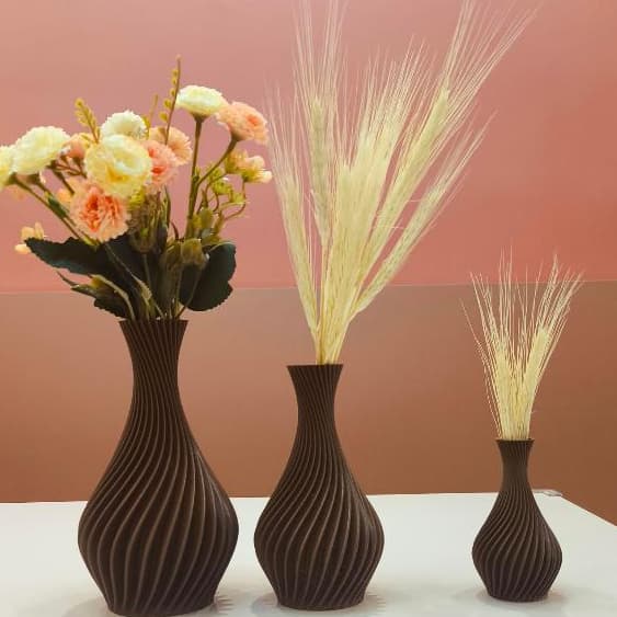 Kit Vasos Decorativos Espiral - Cor Marrom - Moderno / Luxo / Elegante