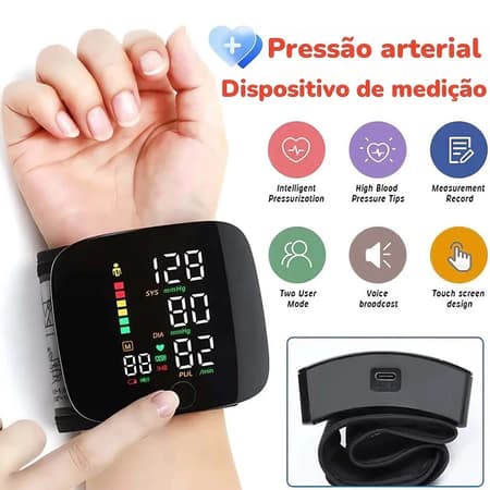 Monitor De Pressão Arterial De Pulso Recarregável Alta BP Esfigmomanômetro Moby-Techo Pro