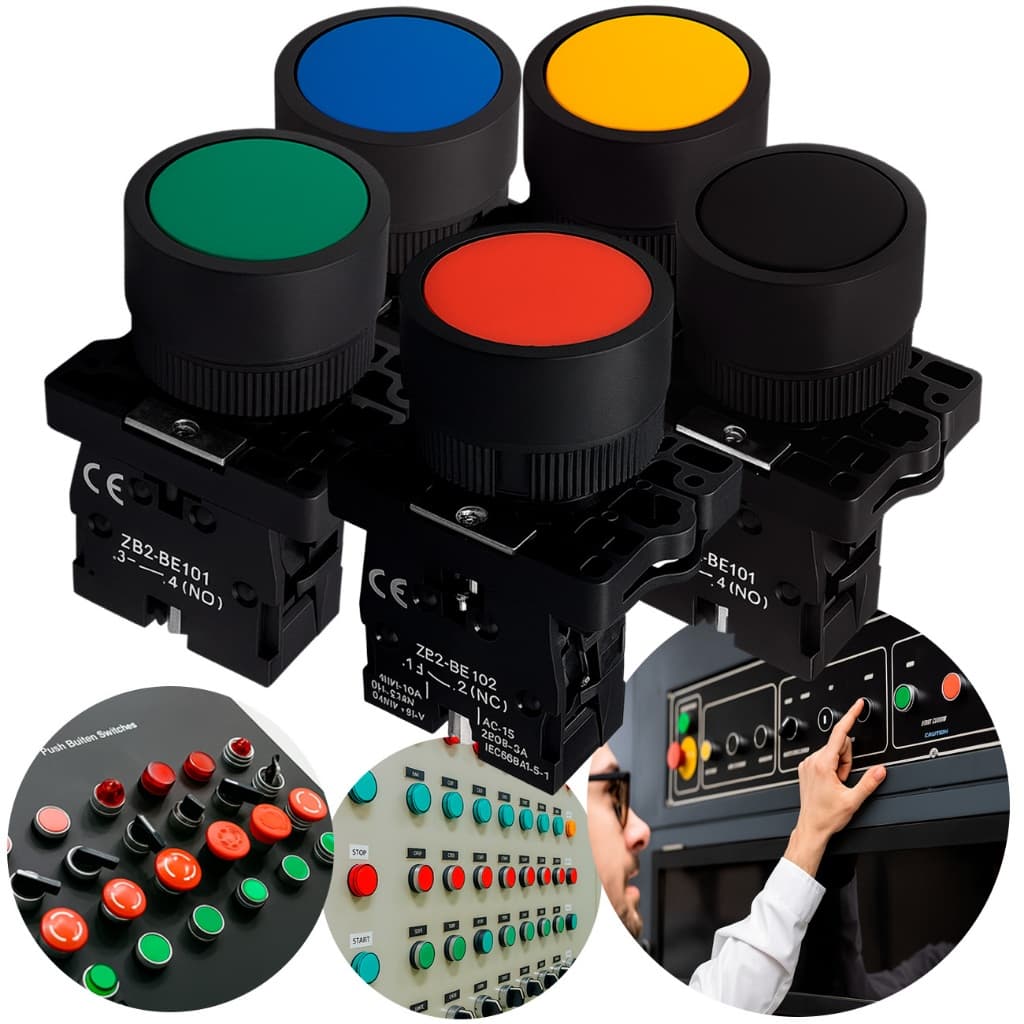 Botao Botoeira Pulsador Faceado Amarelo, Azul, Preto, Verde, Vermelho Pulsante 22mm - 1un