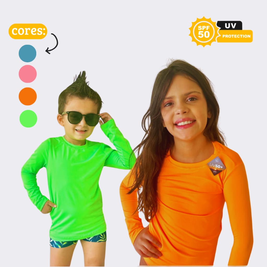 Blusa Térmica Infantil Proteção UV 50+ | Camisa Manga Longa Praia Piscina Sol | Proteção Solar Bebê Criança
