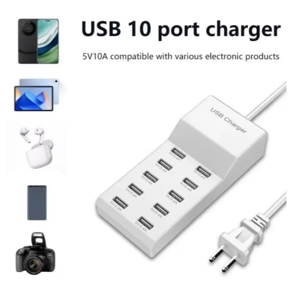 10 Portas 50W 10A 5V/2.1A 5V/1A Hub USB/TIPO-C Parede AC Alimentação Fast Charging Carregador Adaptador Viagem EU Plug