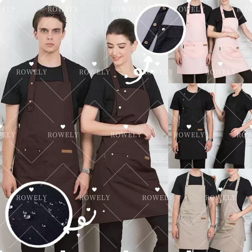 Avental À Prova D'Água com Bolso Grande e Correias de Ombro Ajustáveis Unissex para Café e Cozinha