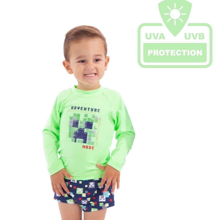 Conjunto Infantil Moda Praia e Piscina Menino com proteção UV camiseta + sunga Masculino 1 ao 16