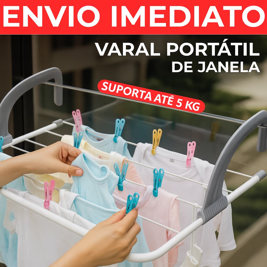 Varal Portátil Para Apartamento Janela Sacada Secador de Roupas Porta Ajustável Dobrável Resistente