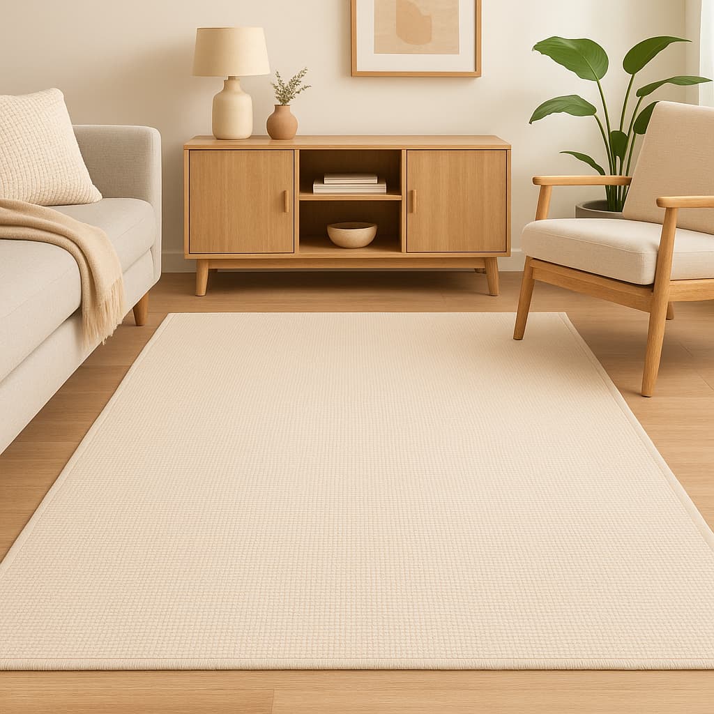 Tapete Jacquard Decorativo Boho Clean Antiderrapante Moderno em Cores Neutras para Sala