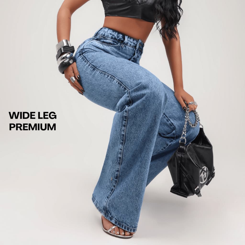 Calça Feminina WIDE LEG Jeans Premium 100% Algodão Pantalona Cintura Alta
