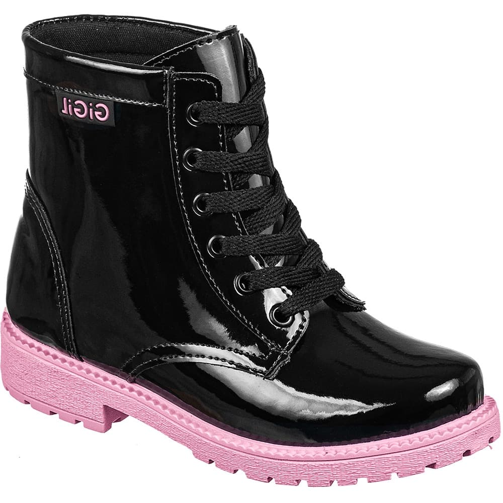 Bota Montaria GiGiL Teen Infantil Coturno Sola Colorida Rosa Menina Cano Curto Confortável Moda Atual