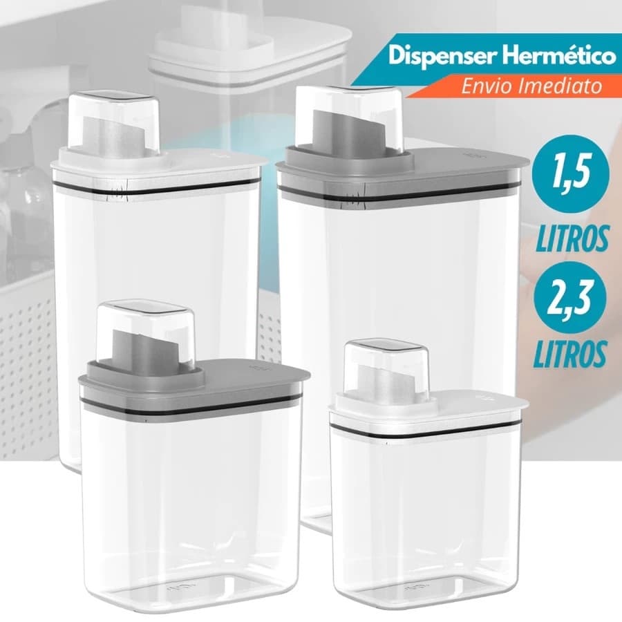 Kit Dispenser Organizador Lavanderia 2,3 e 1,5 Litros Acrílico amaciante sabão em pó Lavanderia - OU