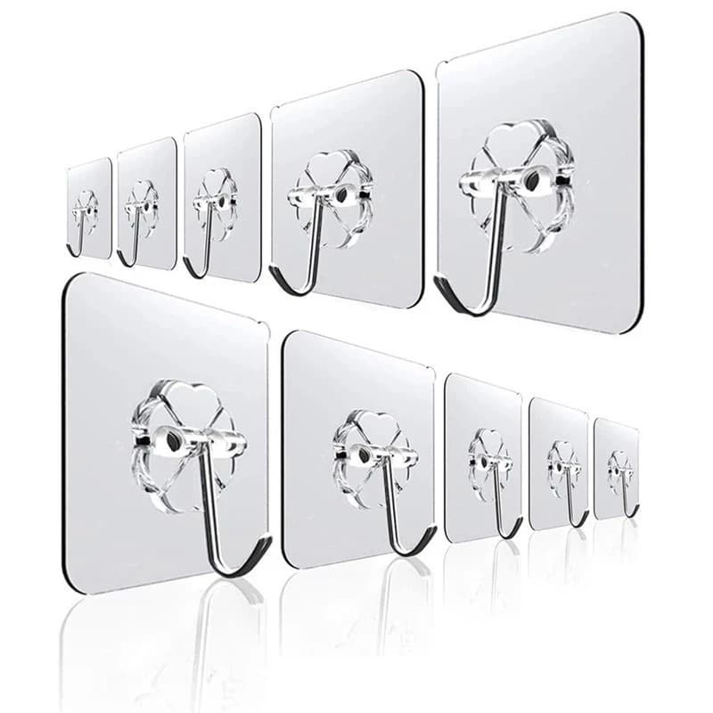 KIT 10 Gancho Adesivo Parede Multifuncional Transparente Autocolante Metálico Premium