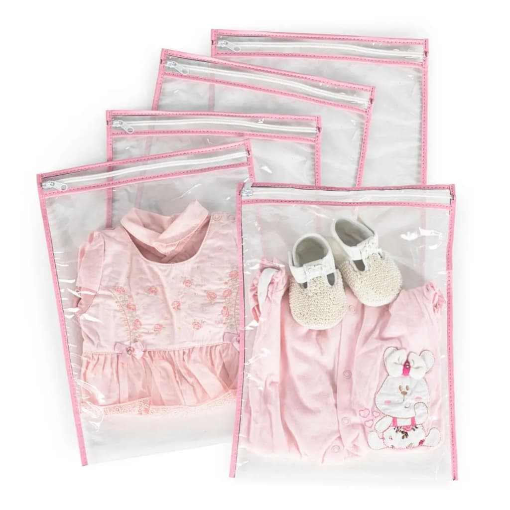 Kit 5 Saquinhos Maternidade Organizador Mala Bebê 26x31 Cm MALA/VIAGEM/ROUPA SECA e MOLHADA / LIMPA