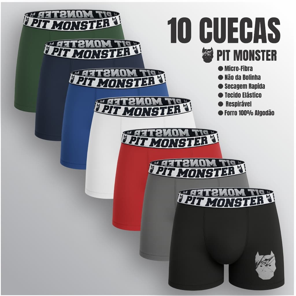 Kit 10 Cuecas Boxer Pitmonster De Microfibra Adulto