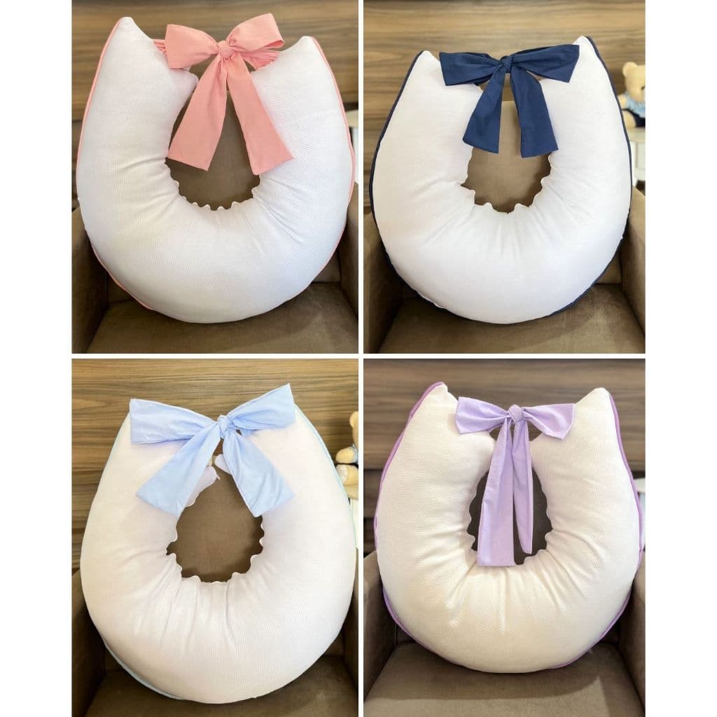 Almofada de Amamentação Com Laço Zíper Refil e Capa Removível Macia Piquet 100% Algodão Menina Menino