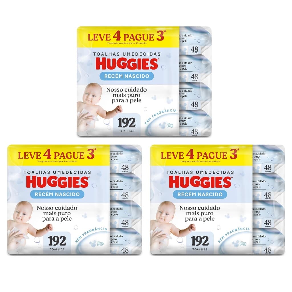 Kit 12 ptes - Toalhas Umedecidas Huggies RN 48un cada - Total 576 Unidades RN