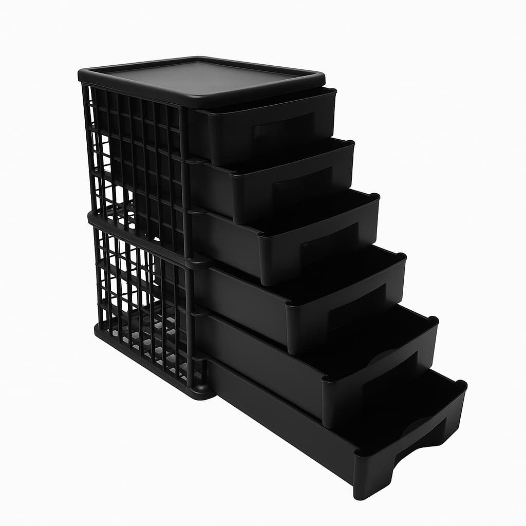 Gaveteiro Armário Organizador Grande Multiuso 6 Gavetas de Escritório Barbearia Empilhável Preto