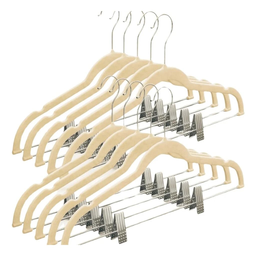 Cabide de Veludo Adulto Slim Antideslizante Com Presilha de Metal ou Tradicional Preto Cinza Bege