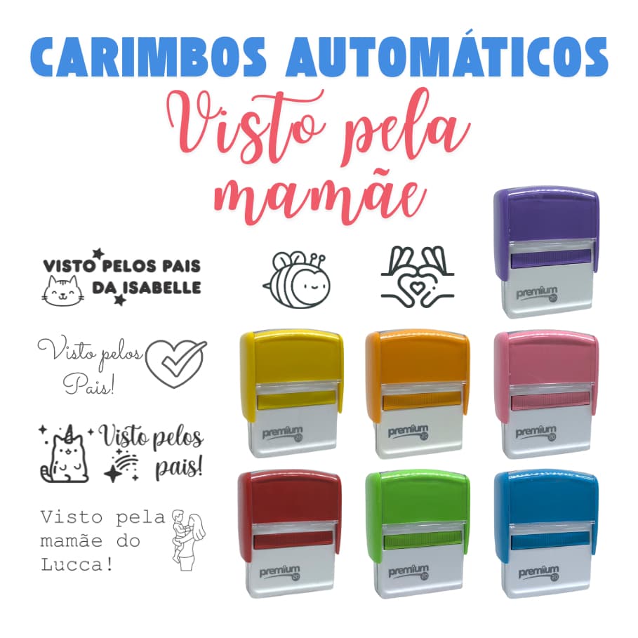 Carimbo Automático Premium 20 Personalizado 14x38mm - Visto pela Mãe, Visto pelo Pai