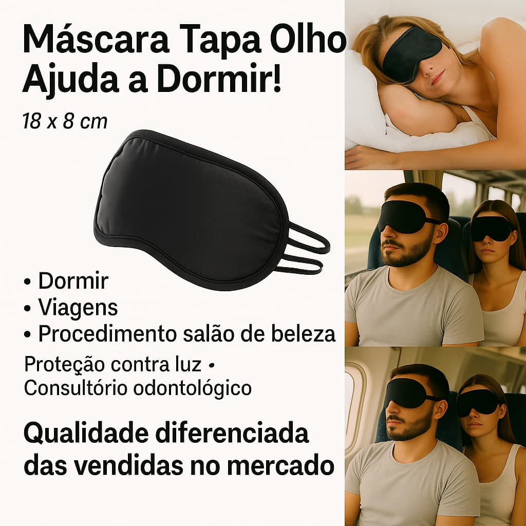 Máscara Tapa Olho para dormir Premium É seu Escudo Contra a Luz Perfeita para Viajar, Relaxar Dormir