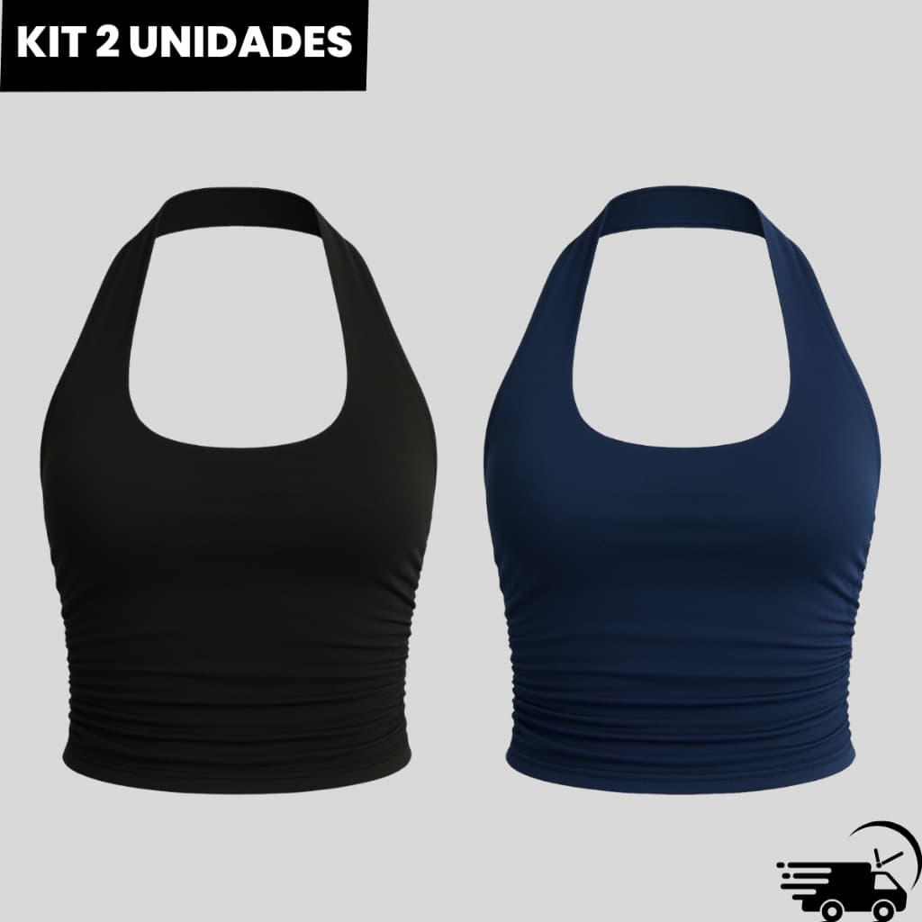 Kit 2 Top Frente Única Feminino Costa Nua Franzido na Lateral com Forro no Busto - Envio Imediato