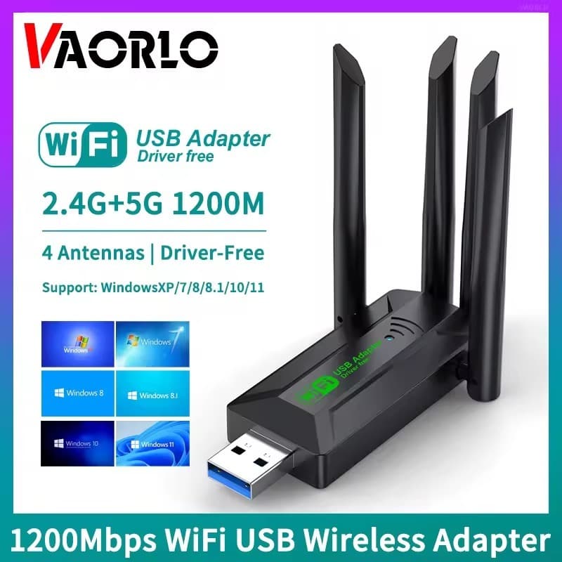 Adaptador Wi-Fi USB 3.0 Dual Band 1200Mbps 4 Antenas 2.4G/5Ghz 802.11AC para PC, Notebook e Jogos Online