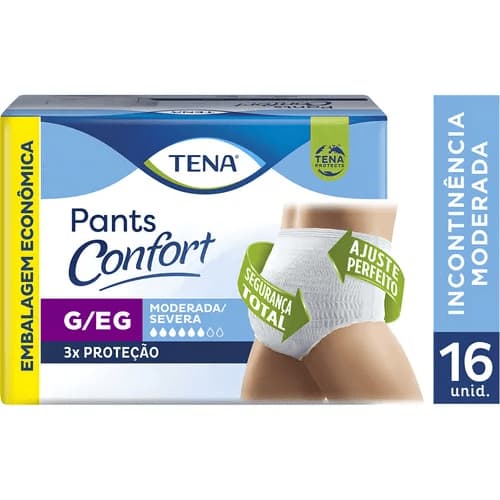Roupa Íntima Descartável Tena Pants Confort G/EG com 16 Unidades Fralda Descartável Para Adultos Confortável