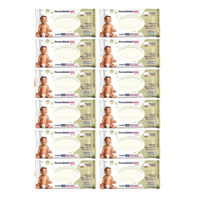 Kit 12ptes Toalha Umedecida Personalidade 100un cada - Total 1200un