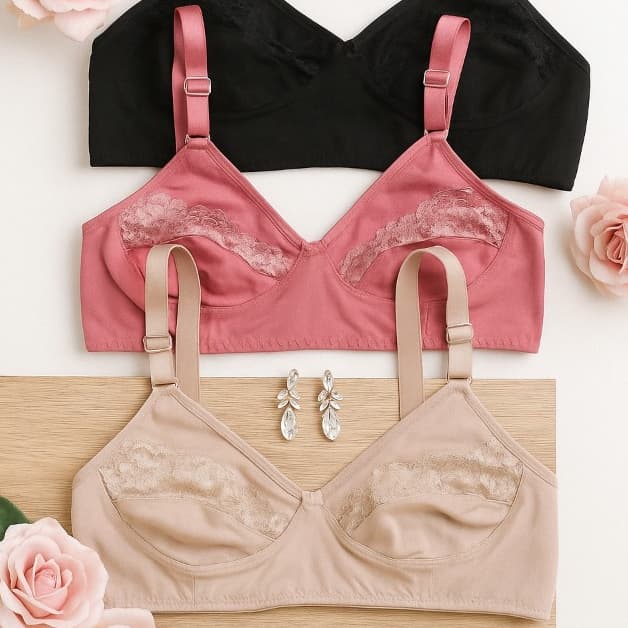 Kit 5 Sutiãs Cotton Reforçado com Renda – Conforto e Sustentação Feminina
