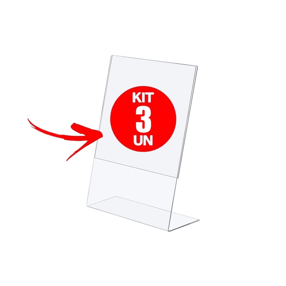 Kit com 3 Display Expositor Acrilico PS Cristal L Tamanho A6 10x15cm Vertical