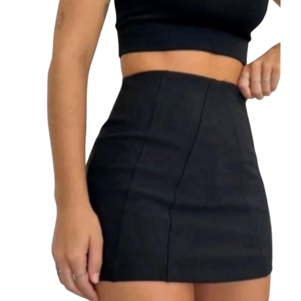 Short Saia Curto e Justa Cintura Alta Feminino Fashion tecido Bengaline Promocão Premium Moda Verão