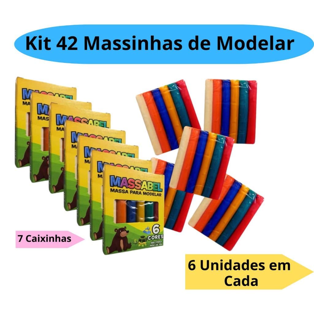 Kit 42  Unidades Massinha de Modelar com 6 Cores 65g Kit Festa Intantil Alcalex