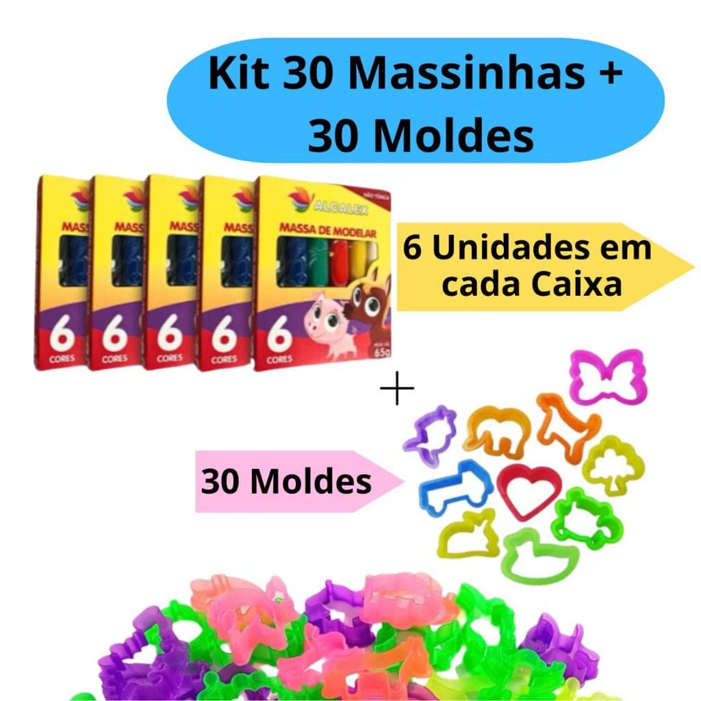 Kit 30 Unidades de Massinha de Modelar + 30 Cortador Forminha Festa Molde Lembrancinha