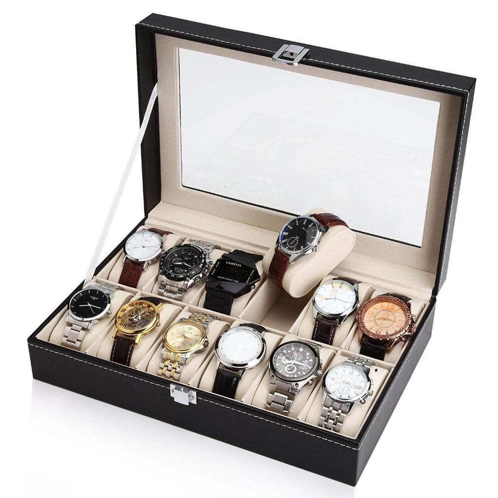 Estojo Porta Relógio Maleta Nichos Couro Sintético Organizador de Joias Óculos e Bijuterias