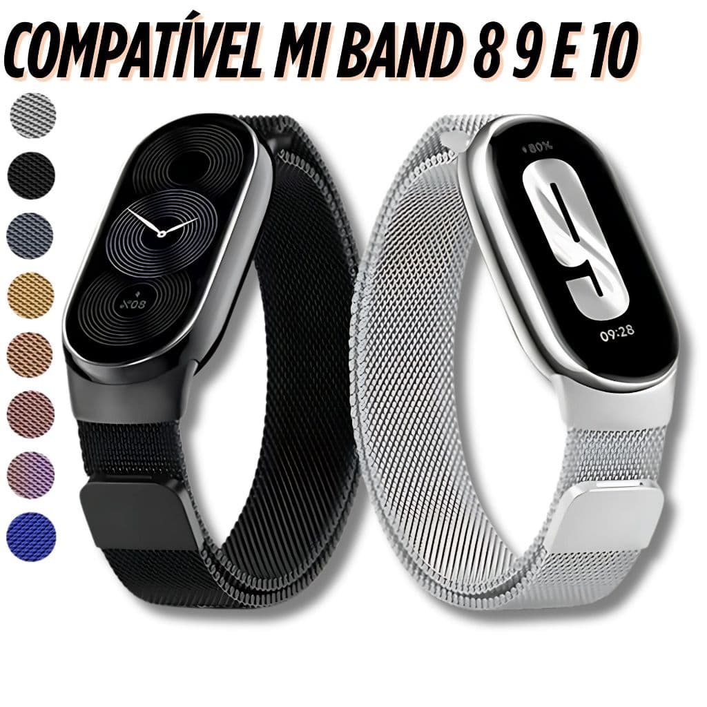 Pulseira Para Smartwatch Xiaomi Smart Mi Band 10 9 8 Malha Metal Milanis