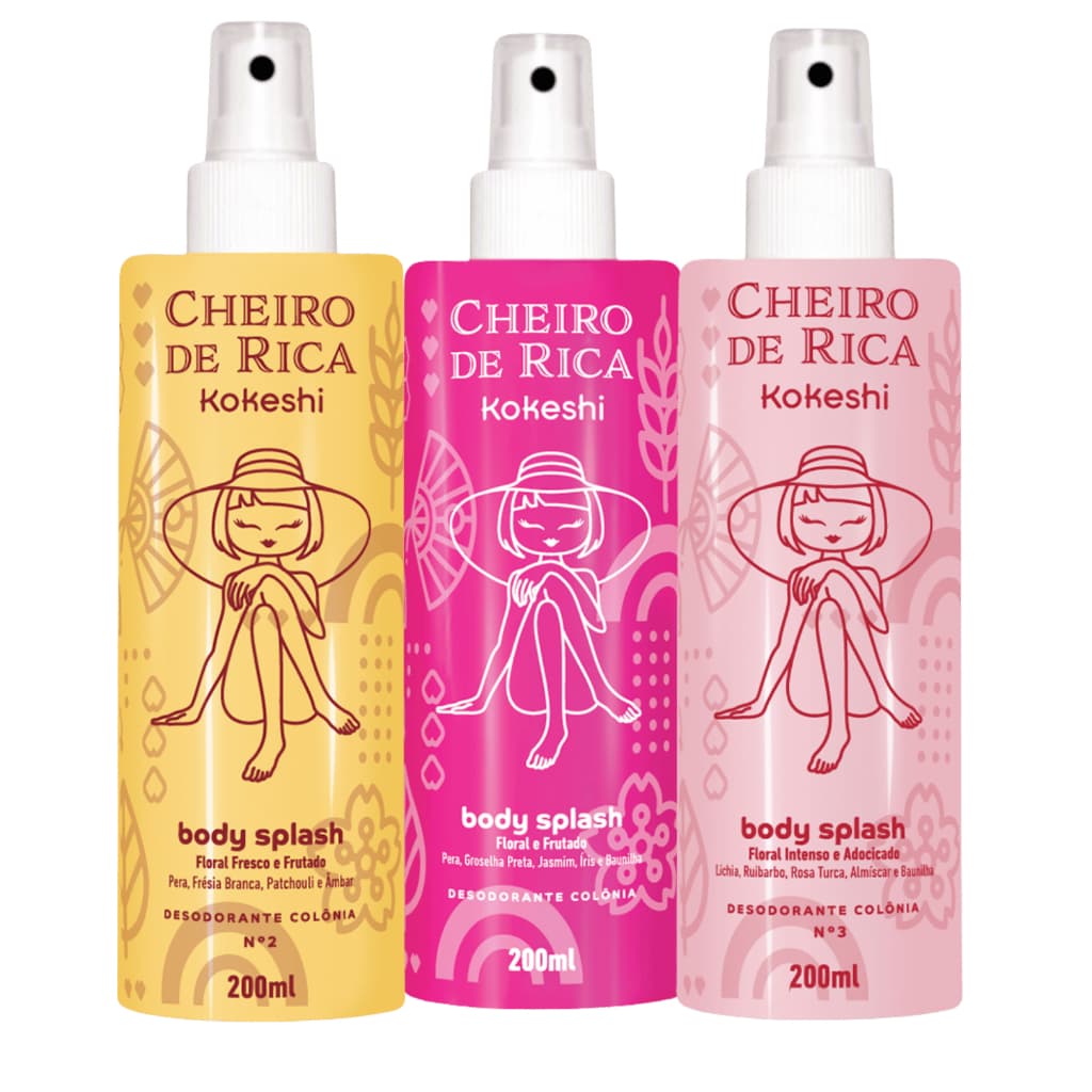 Kit 3 Body Splash Cheiro de Rica Kokeshi Floral 3x200ml