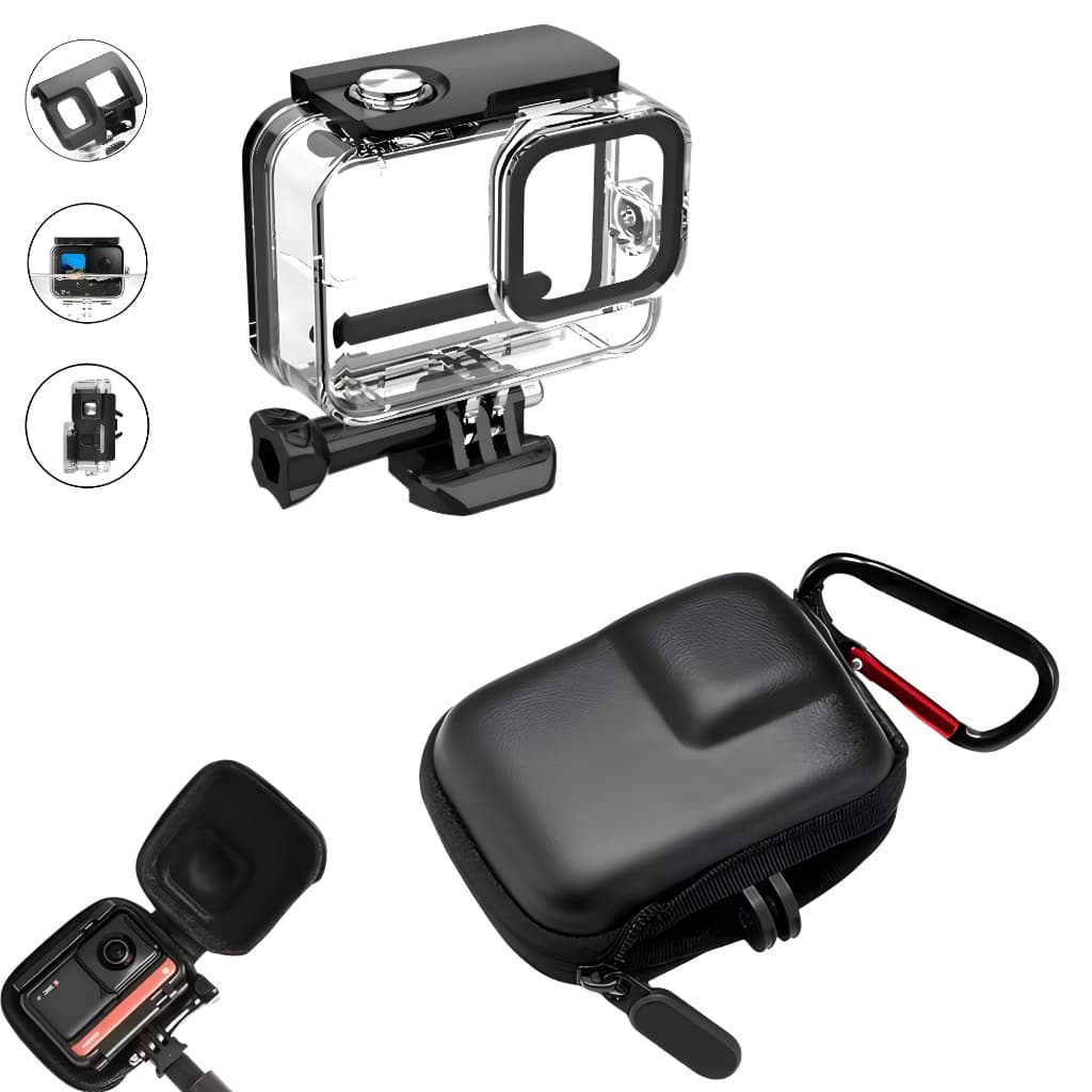 Kit Caixa Estanque Mergulho Capa Protetora Acrílico + Estojo Para Gopro Hero 9/10/11/12/13 Black