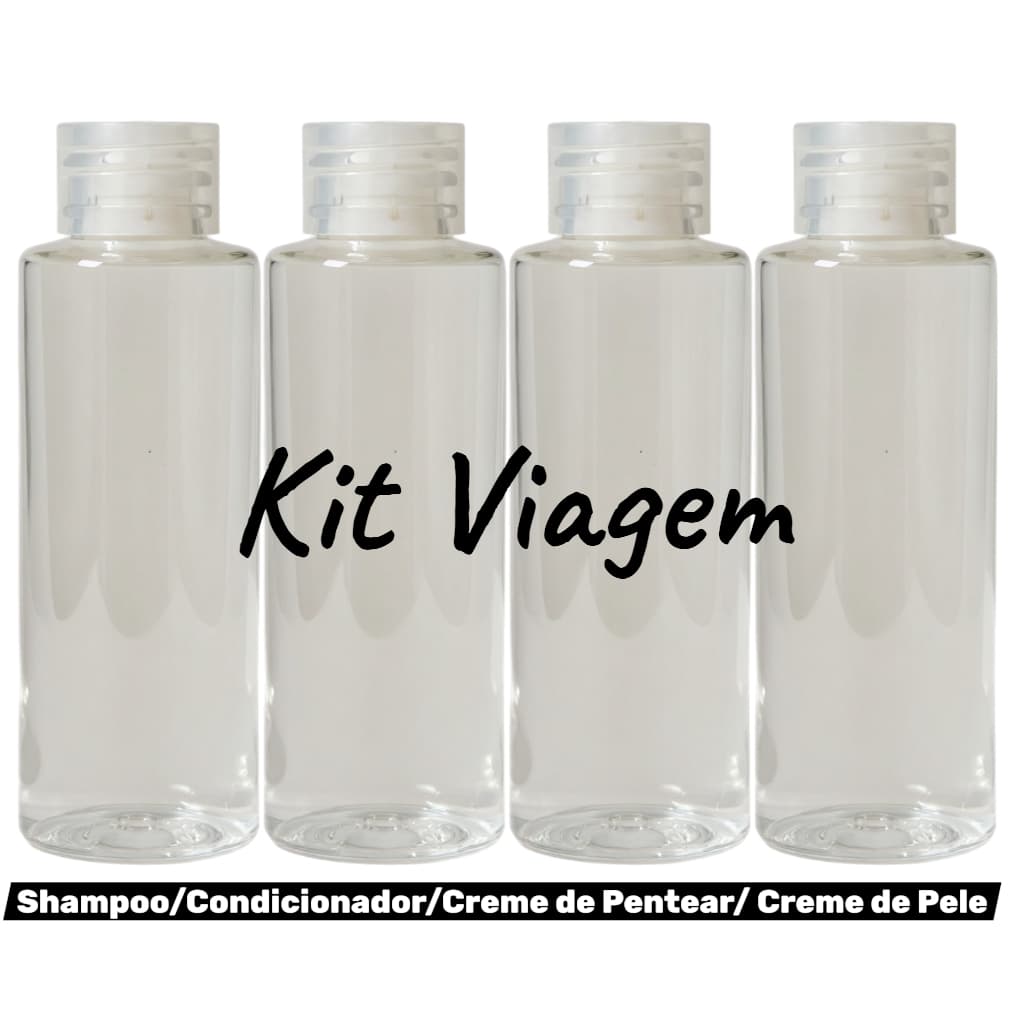 Kit Viagem Frasco Pet 60ml Com RÓTULO e Tampa Flip Top Transparente Lindo e Prático Para Shampoo Condicionador Creme