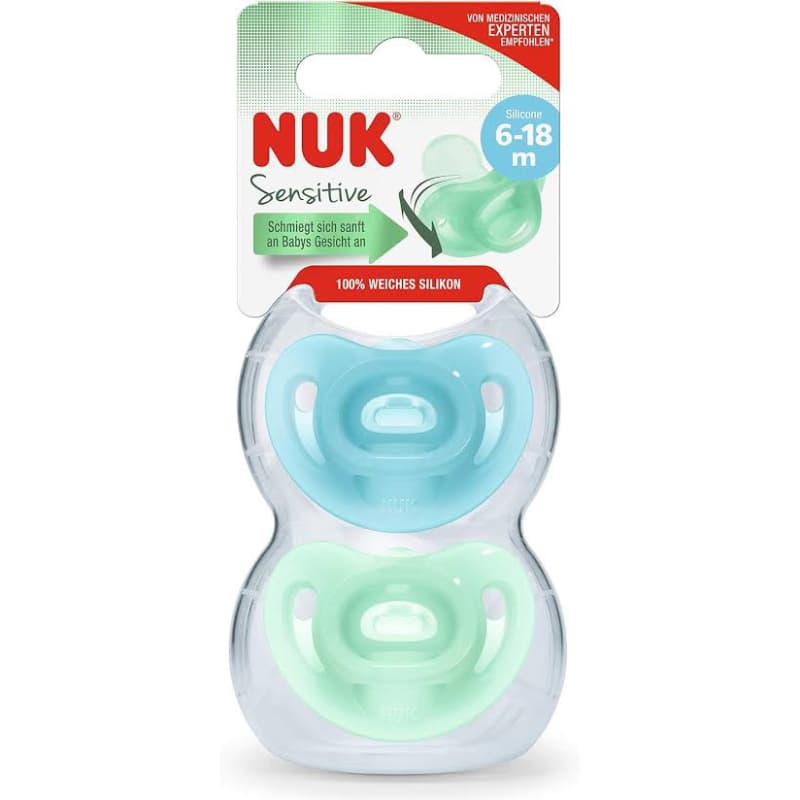 KIT COM DUAS CHUPETAS NUK SENSITIVE SILICONE 6 A 18 MESES