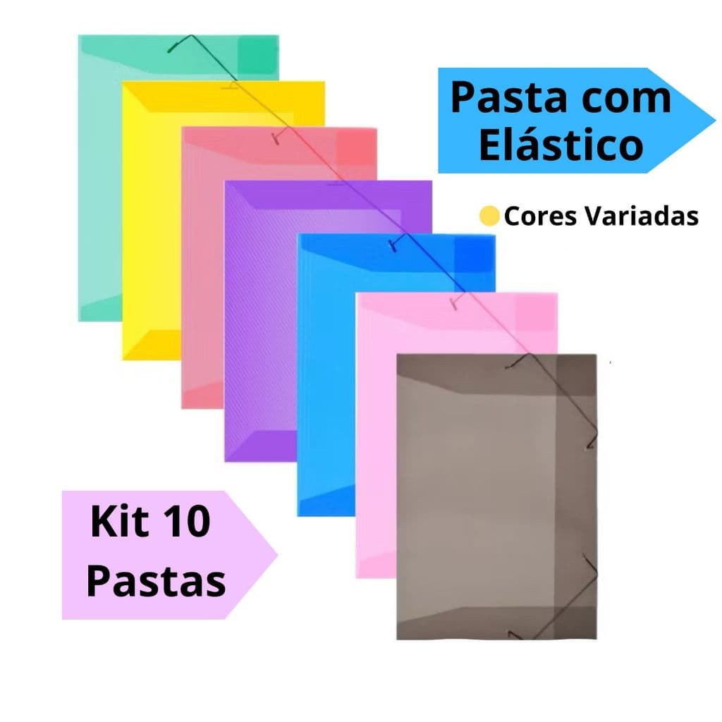 Kit com 20 Pastas com Elástico Aba Grande Ofício A4 335x235mm Modelo Fino ACP