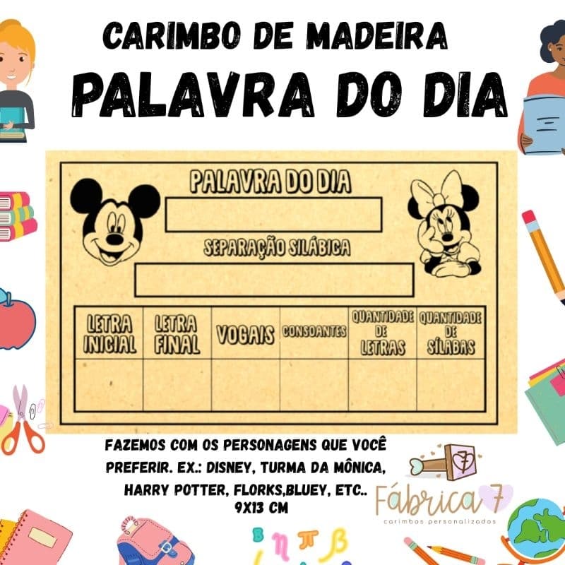 Novidade - Carimbo de madeira grande PALAVRA DO DIA 9X13 cm