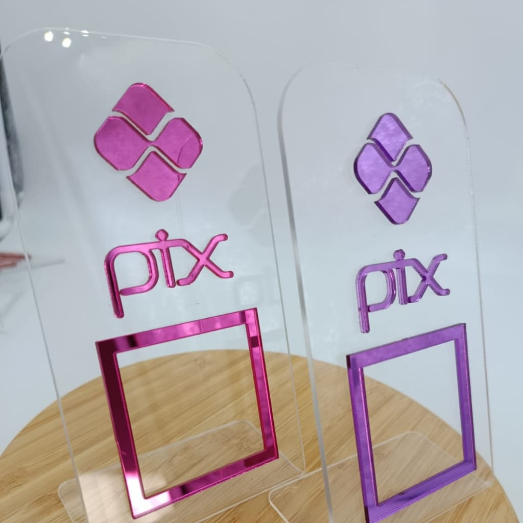 Placa Pix em Acrilico cristal (Transparente) com acrilico Espelhado