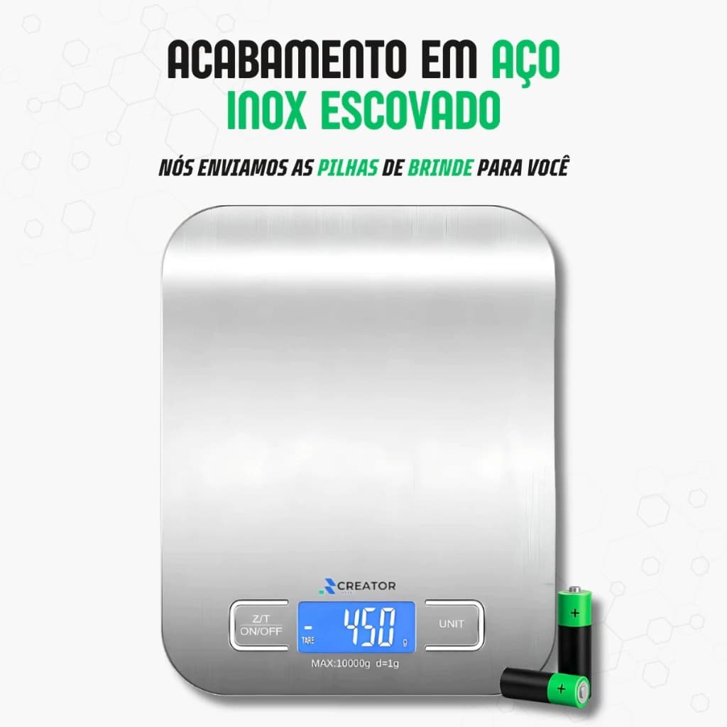 Balança Digital De Cozinha Inox Alta Precisão 0,1g Até 10kg Pilhas Inclusas AA