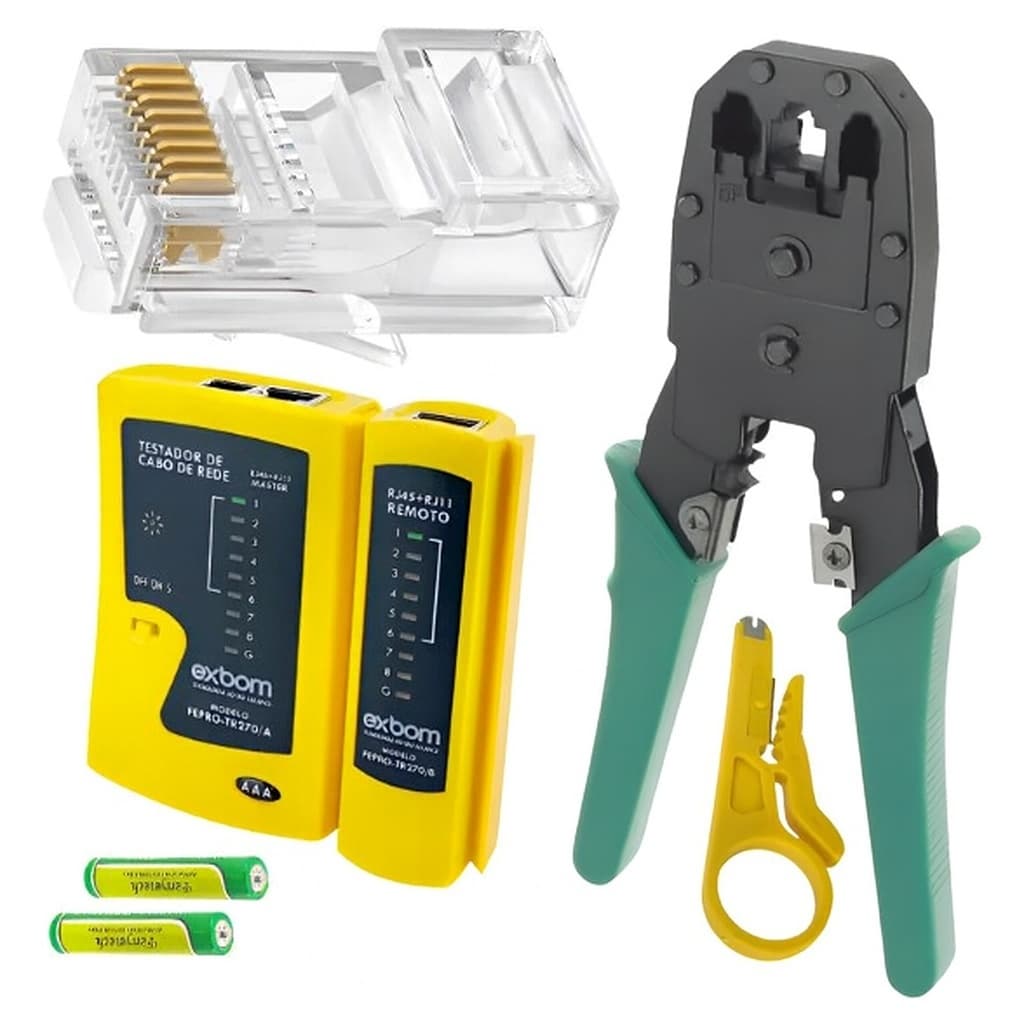 100 Rj45 + Alicate De Crimpar + Testador De Rede + Decapador