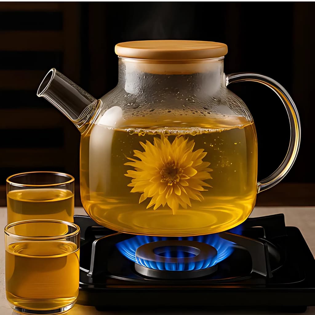 Chaleira de Vidro Borossilicato com Tampa de Bambu 1.8 Litro Chá Café Direto no Fogo