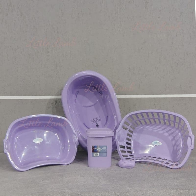 Kit Banho Bebê – Banheira 22L + Bacia 17L + Cesto + Lixeira + Saboneteira
